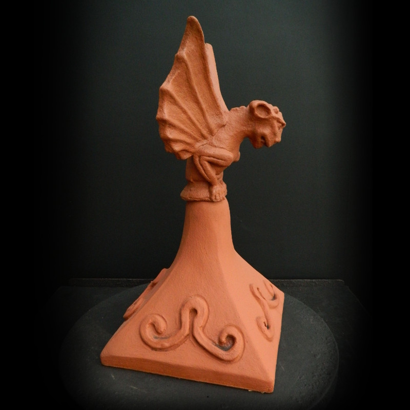 terracotta winged gargoyle square double hip end roof capping piece